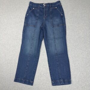 LOFT The Straight Jeans Mid Wash High Rise Button Fly Denim Women's Size 10